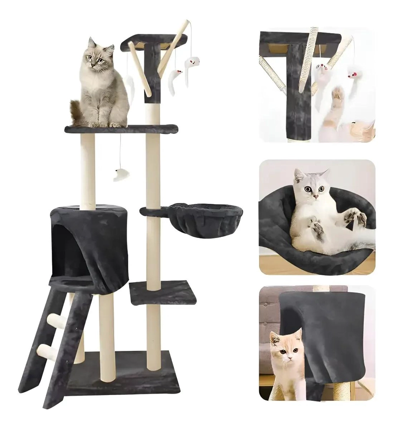 TORRE RASCADOR PARA GATOS CON 5 NIVELES Y JUGUETE INTERACTIVO - 2