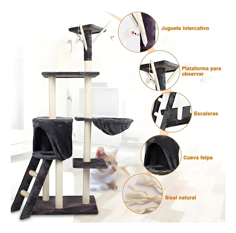 TORRE RASCADOR PARA GATOS CON 5 NIVELES Y JUGUETE INTERACTIVO - 4