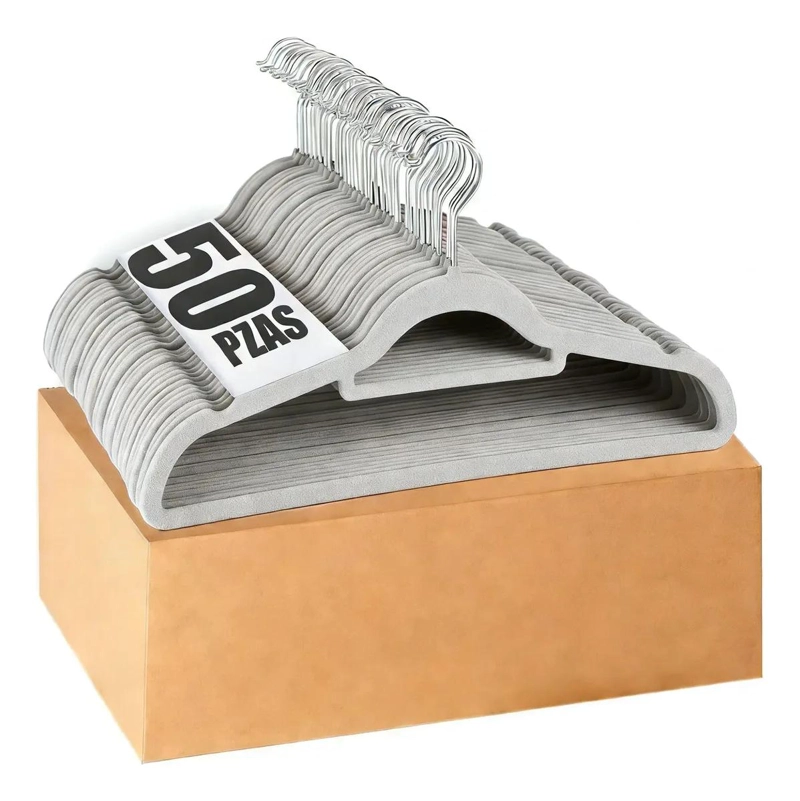SET DE 50 PERCHAS ANTIDESLIZANTES DE TERCIOPELO CON GANCHO GIRATORIO - 1