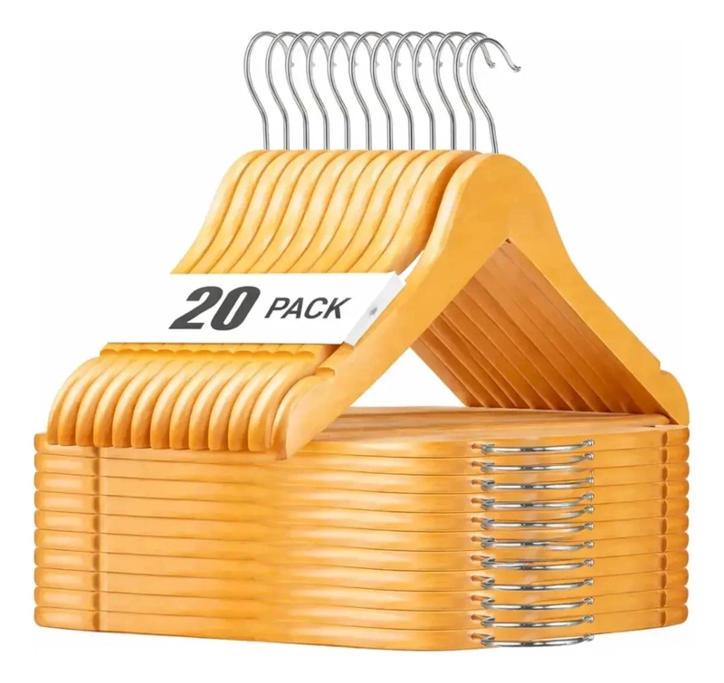 SET DE 20 PERCHAS DE MADERA CON GANCHO ANTIDESLIZANTE PARA ROPA - 1
