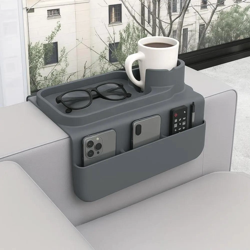 ORGANIZADOR LATERAL PARA SOFA CON PORTAVASOS Y SOPORTE DE SILICONA - 1