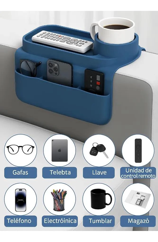 ORGANIZADOR LATERAL PARA SOFA CON PORTAVASOS Y SOPORTE DE SILICONA - 3