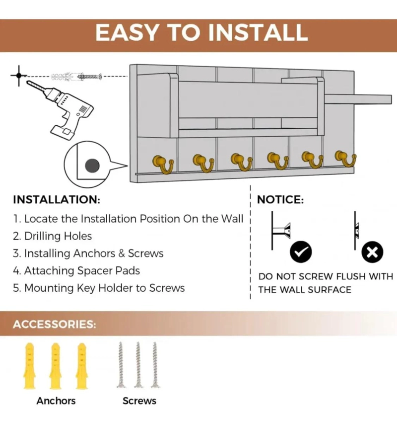 ORGANIZADOR DE PARED MODERNO CON PORTALLAVES Y REPISA - 3