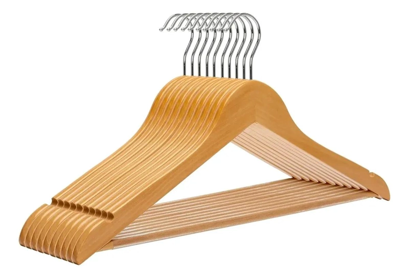 SET DE 15 COLGADORES DE MADERA PARA ROPA CON GANCHO METALICO RESISTENTE - 3