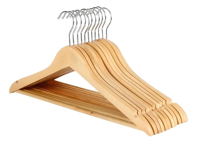 SET DE 15 COLGADORES DE MADERA PARA ROPA CON GANCHO METALICO RESISTENTE - 4