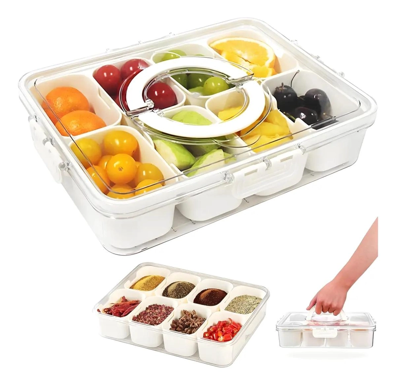 BANDEJA DE SERVICIO DIVIDIDA CON TAPA Y MANGO PARA PICNIC Y FIESTAS - 1