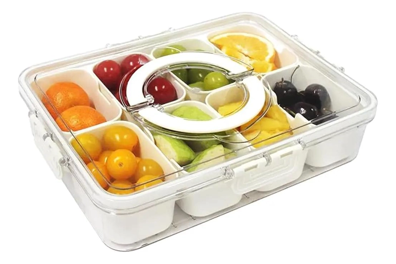 BANDEJA DE SERVICIO DIVIDIDA CON TAPA Y MANGO PARA PICNIC Y FIESTAS - 2