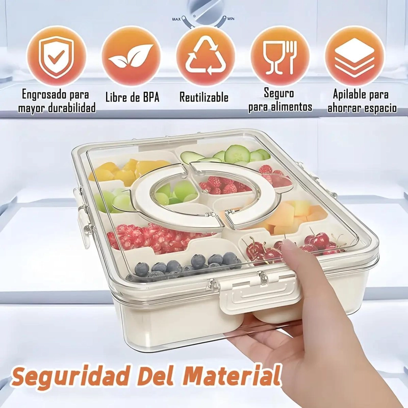 BANDEJA DE SERVICIO DIVIDIDA CON TAPA Y MANGO PARA PICNIC Y FIESTAS - 4