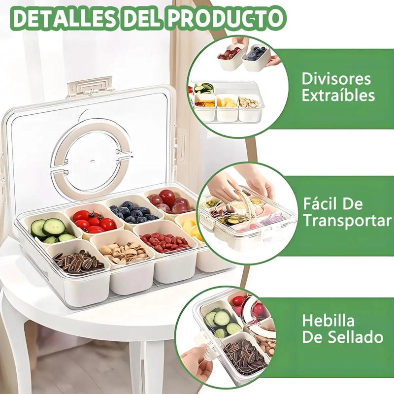 BANDEJA DE SERVICIO DIVIDIDA CON TAPA Y MANGO PARA PICNIC Y FIESTAS - 5