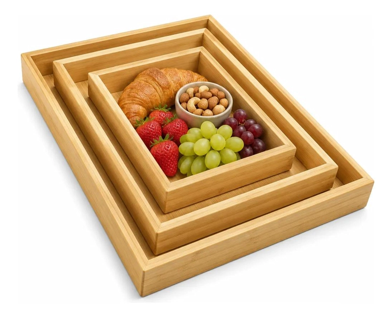SET DE 3 BANDEJAS RECTANGULARES DE BAMBU PARA DESAYUNO Y USO MULTIPLE - 1