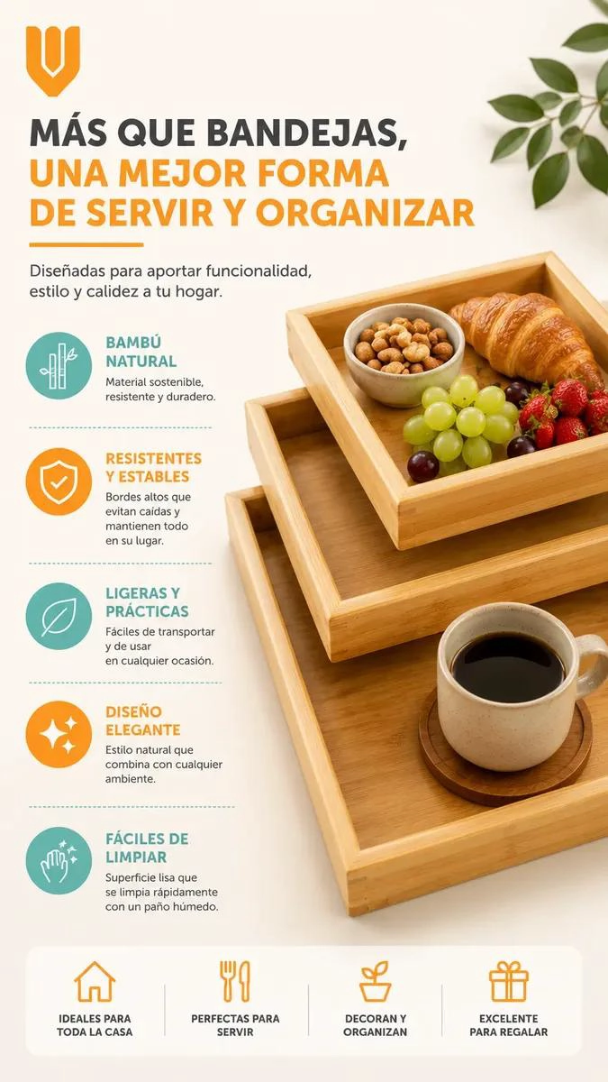 SET DE 3 BANDEJAS RECTANGULARES DE BAMBU PARA DESAYUNO Y USO MULTIPLE - 4