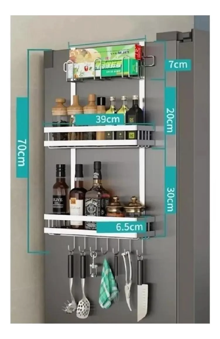 ORGANIZADOR LATERAL PARA REFRIGERADOR CON ESTANTES MULTIUSOS AJUSTABLES - 2