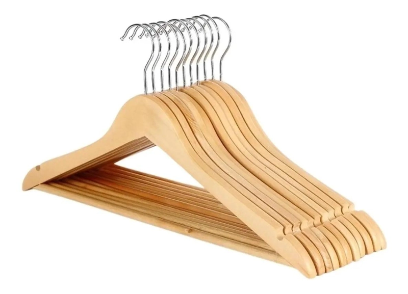 SET DE 30 COLGADORES DE MADERA COLOR NATURAL PARA ROPA - 3
