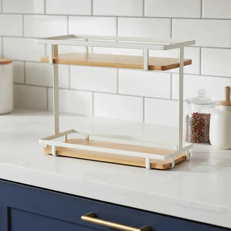 ESTANTE METALICO DE DOS NIVELES PARA ORGANIZACION EN COCINA Y OFICINA - 2