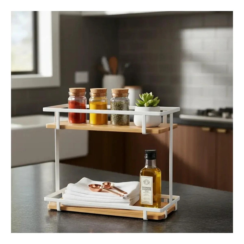 ESTANTE METALICO DE DOS NIVELES PARA ORGANIZACION EN COCINA Y OFICINA - 3