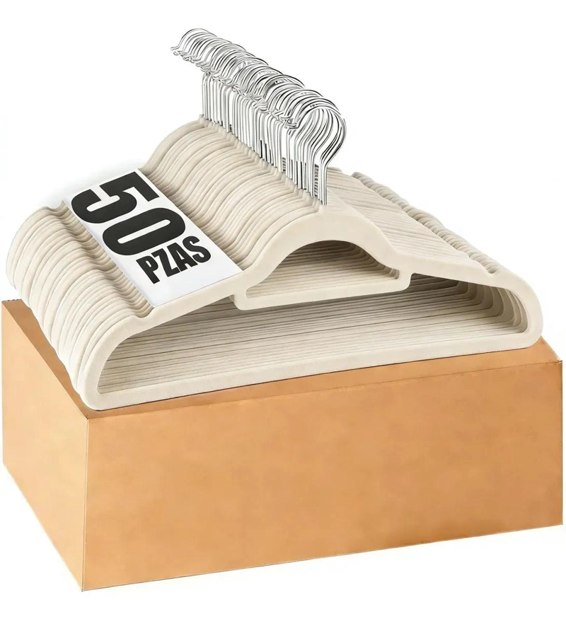 SET DE 50 PERCHAS DE TERCIOPELO ANTIDESLIZANTES CON GANCHO METALICO - 1