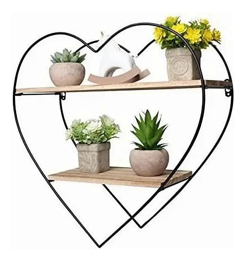 REPISA DECORATIVA ORGANIZADORA DE MADERA Y METAL CON DISEÑO DE CORAZON - 2