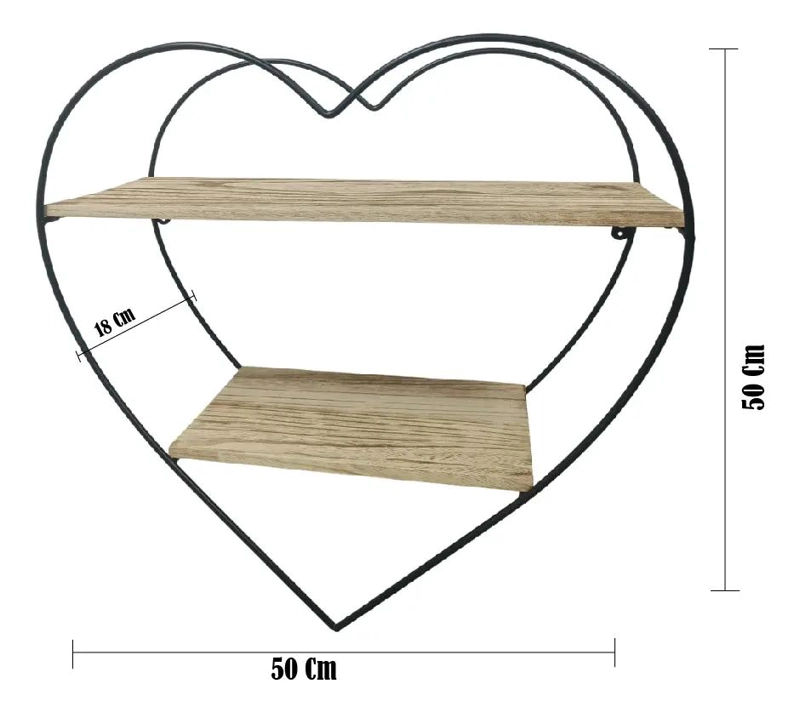 REPISA DECORATIVA ORGANIZADORA DE MADERA Y METAL CON DISEÑO DE CORAZON - 3