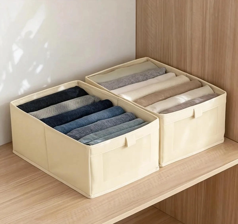 SET DE 3 CAJAS ORGANIZADORAS DE TELA COLOR CRUDO CON VENTANA - 4
