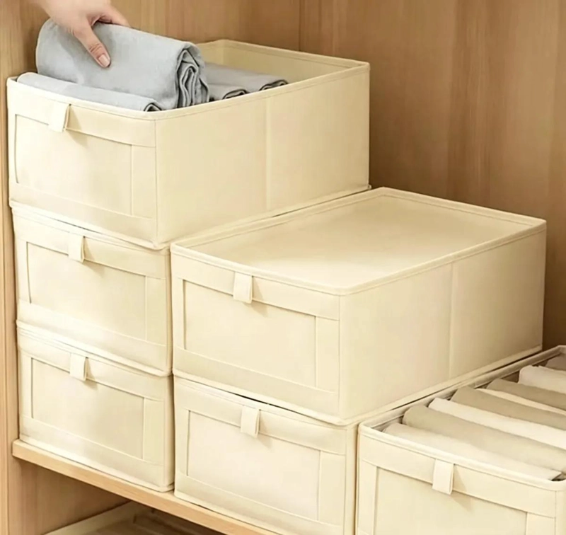 SET DE 3 CAJAS ORGANIZADORAS DE TELA COLOR CRUDO CON VENTANA - 5