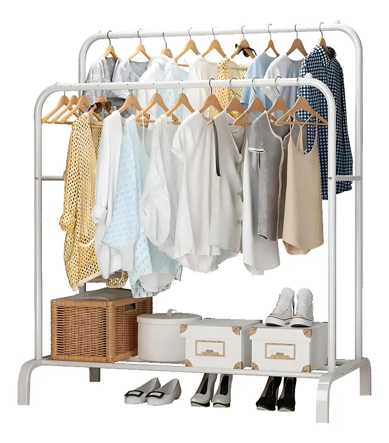 PERCHERO ORGANIZADOR DOBLE DE METAL COLOR BLANCO PARA ROPA - 1