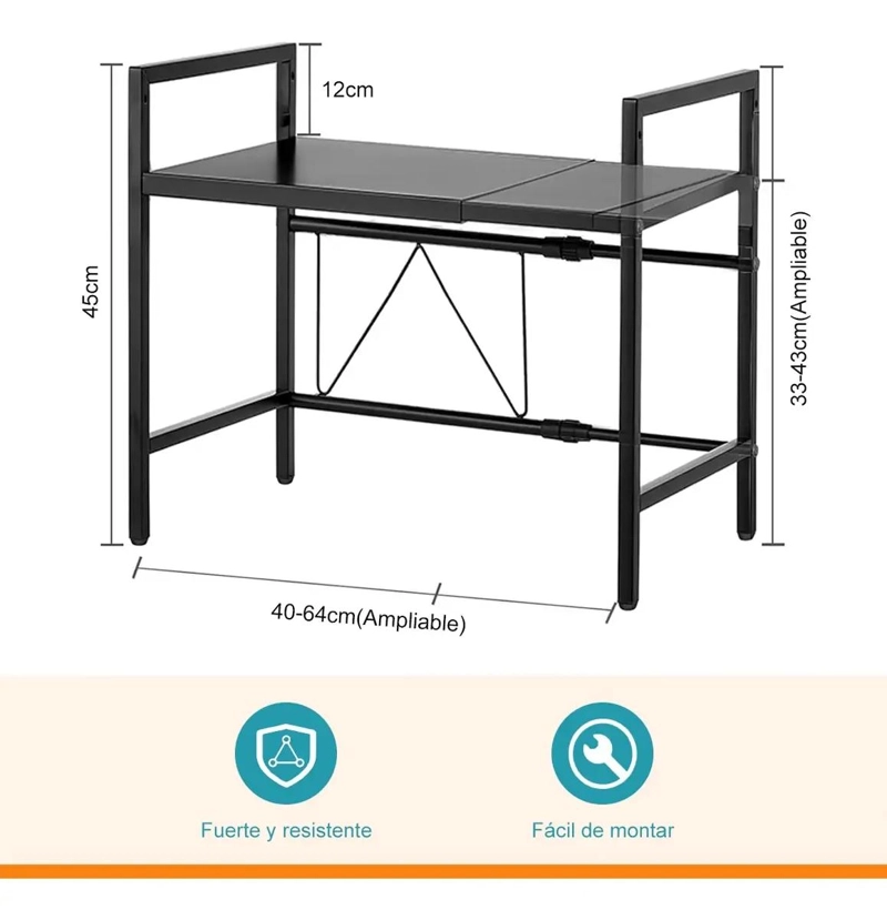 ESTANTE EXTENSIBLE PARA HORNO MICROONDAS CON GANCHOS COLOR NEGRO - 2