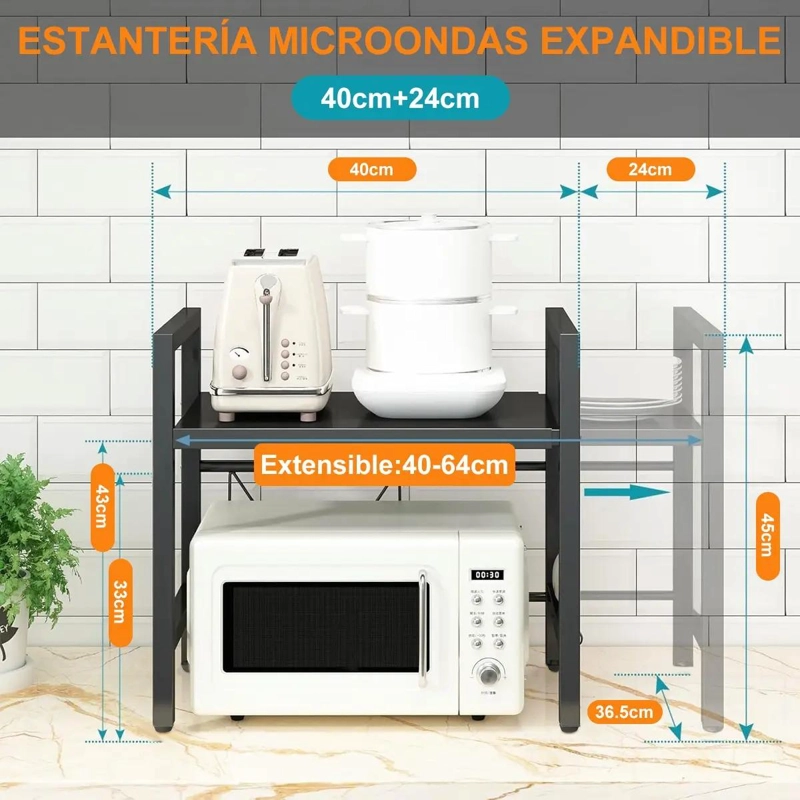 ESTANTE EXTENSIBLE PARA HORNO MICROONDAS CON GANCHOS COLOR NEGRO - 4