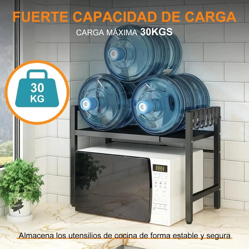 ESTANTE EXTENSIBLE PARA HORNO MICROONDAS CON GANCHOS COLOR NEGRO - 5