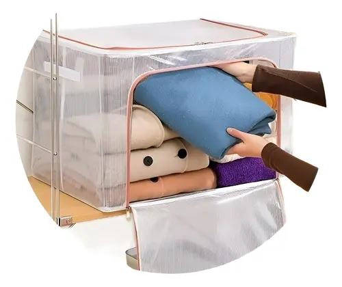 CAJA ORGANIZADORA PARA ROPA CON SOPORTE METALICO Y TELA RESISTENTE 66 LITROS - 1