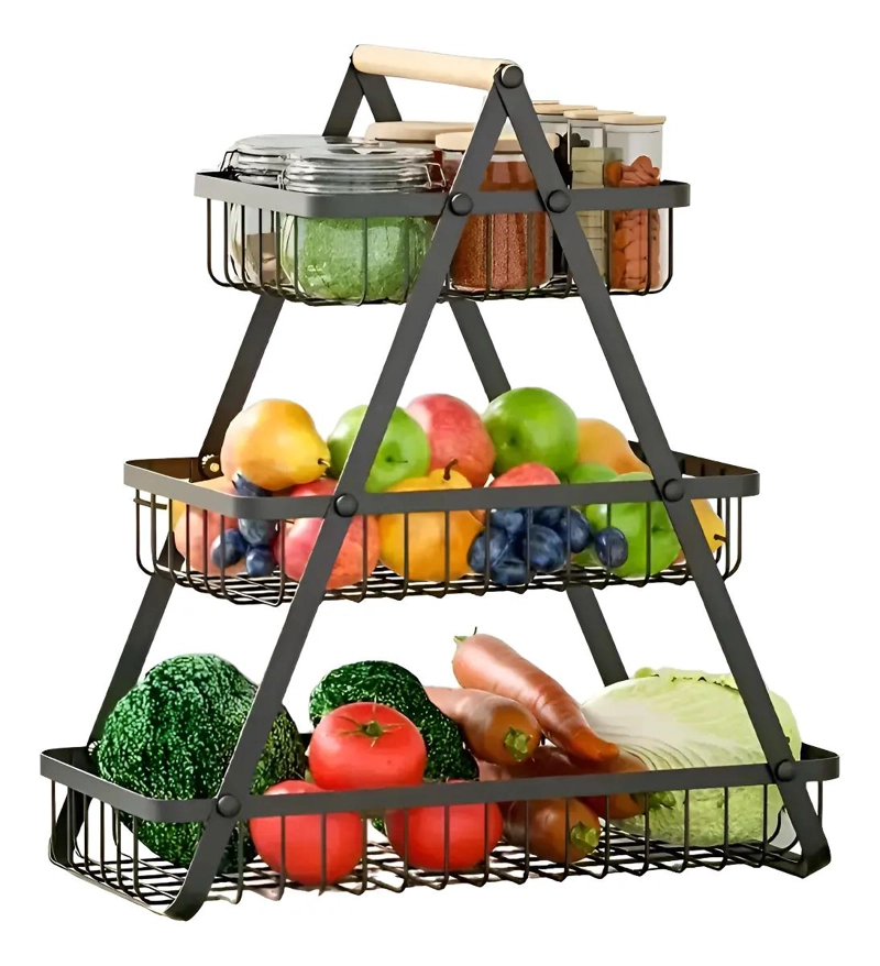 ORGANIZADOR MULTIUSO DE 3 NIVELES PARA FRUTAS Y VEGETALES EN COLOR NEGRO - 1