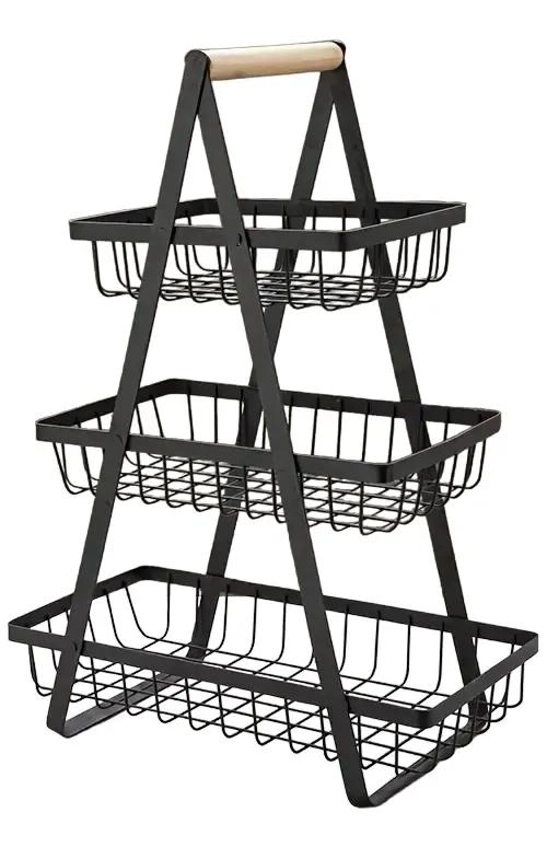 ORGANIZADOR MULTIUSO DE 3 NIVELES PARA FRUTAS Y VEGETALES EN COLOR NEGRO - 2