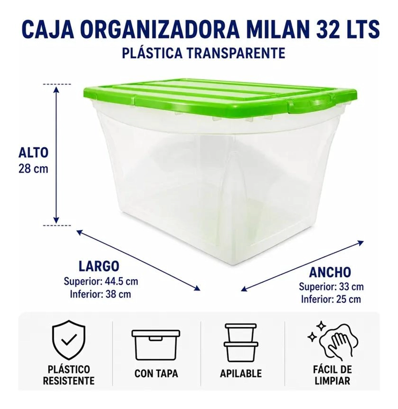 CAJA ORGANIZADORA PLASTICA CON TAPA CAPACIDAD 32 LITROS - 2