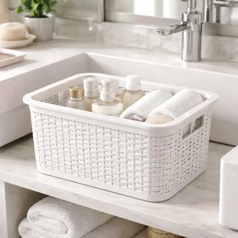 SET DE 3 CAJAS ORGANIZADORAS DE RATAN COLOR BLANCO DE 6 LITROS - 2
