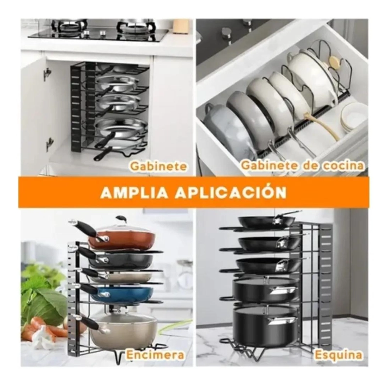 ORGANIZADOR PARA OLLAS Y SARTENES CON 8 NIVELES Y 3 POSICIONES AJUSTABLES - 4