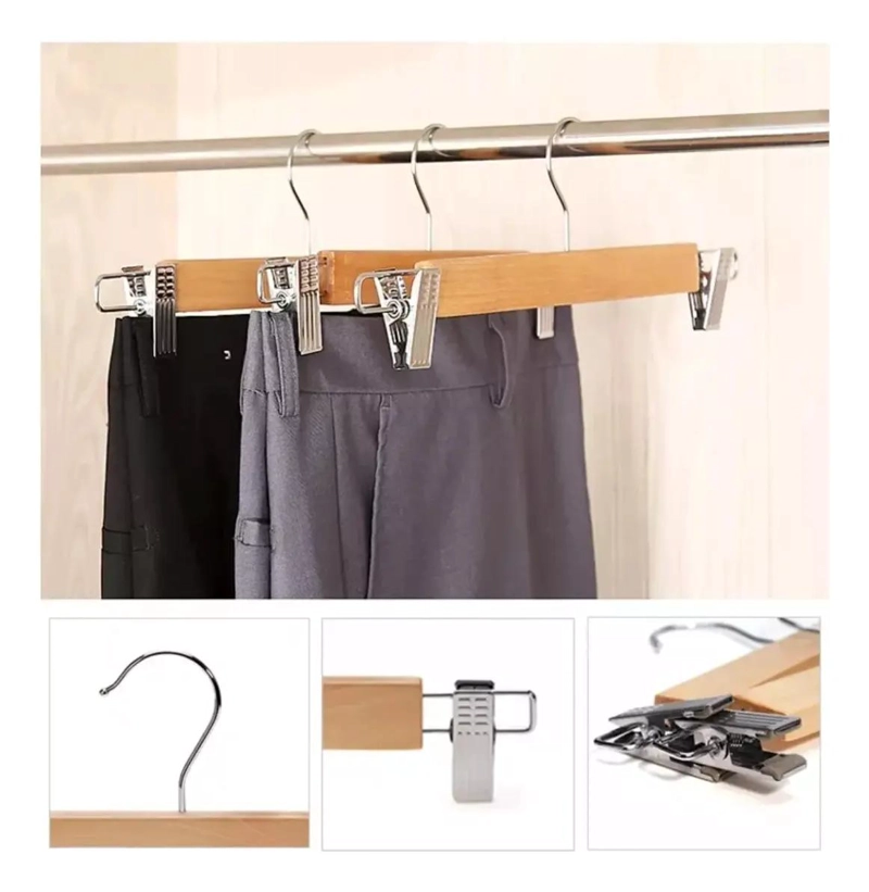 SET DE 10 GANCHOS DE MADERA PARA PANTALONES CON DISEÑO DE PERRITOS - 2