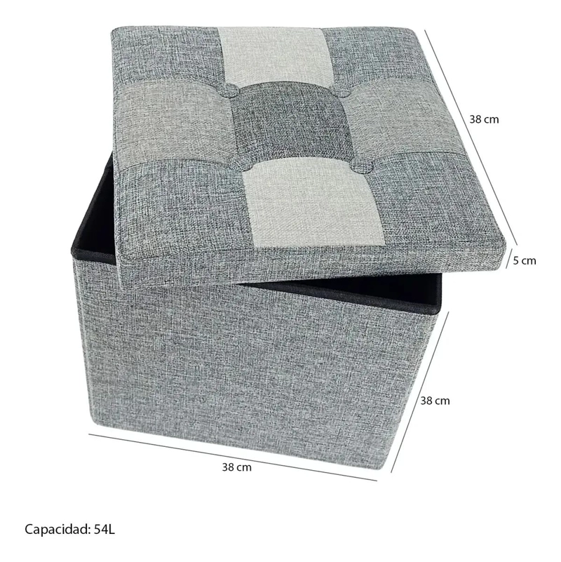 PUFF BAUL PLEGABLE DE TELA TNT COLOR GRIS CON DISEÑO MIX DE 38X38 CM - 3