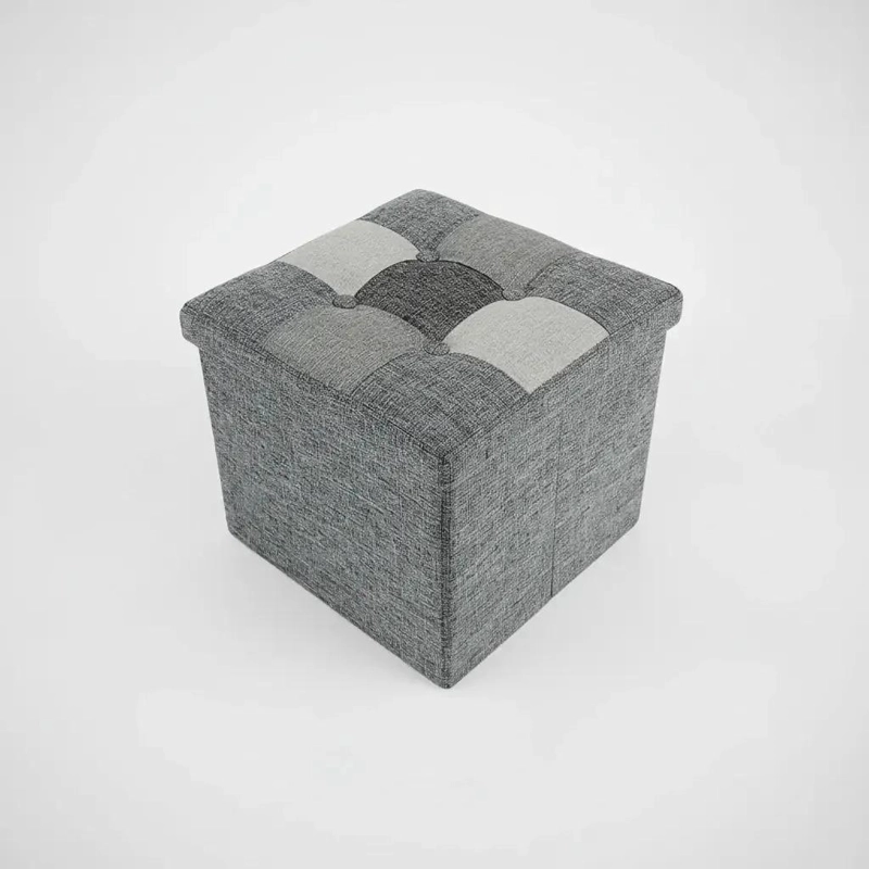 PUFF BAUL PLEGABLE DE TELA TNT COLOR GRIS CON DISEÑO MIX DE 38X38 CM - 4