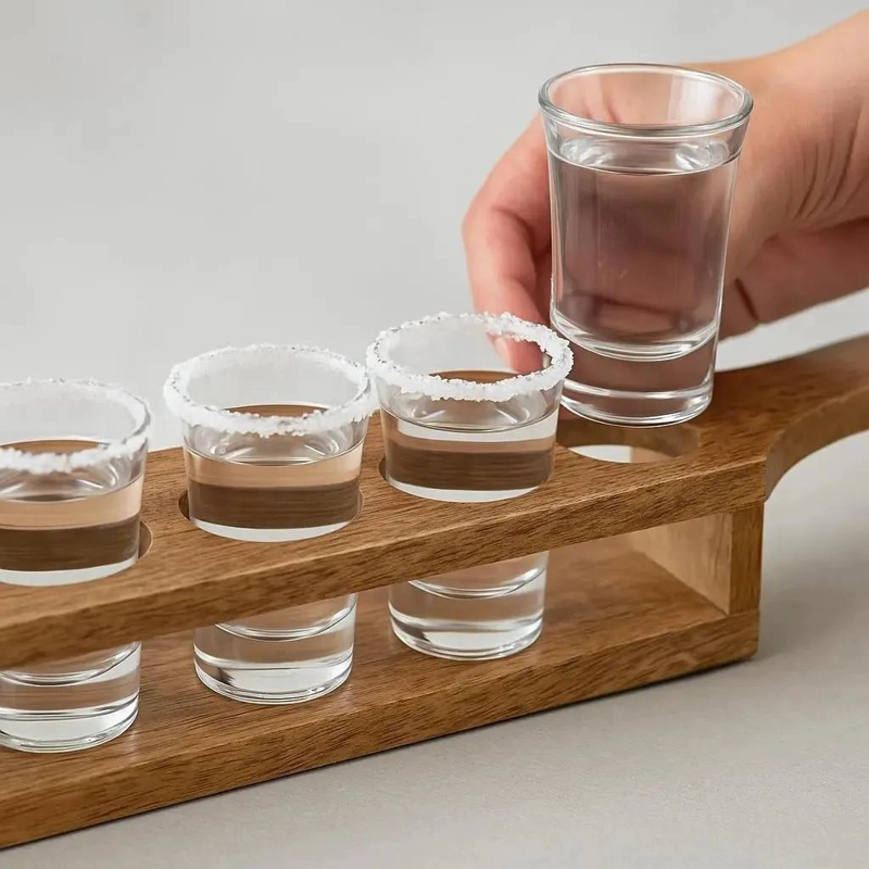 SOPORTE DE MADERA CON 6 VASOS DE CHUPITO PARA BEBIDAS - 4