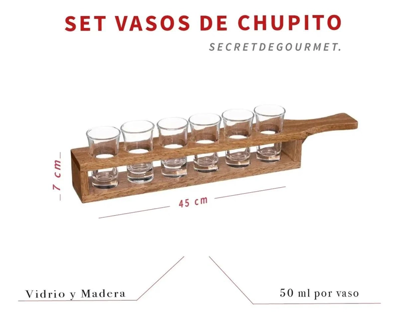 SOPORTE DE MADERA CON 6 VASOS DE CHUPITO PARA BEBIDAS - 5