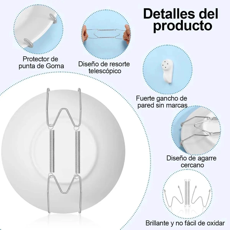 SET DE 12 COLGADORES PARA PLATOS DE ACERO INOXIDABLE PARA PARED - 4
