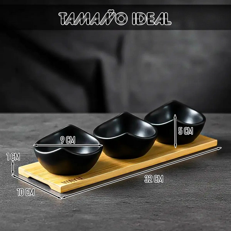 SET DE 3 BOWLS DE CERAMICA PARA APERITIVOS CON BANDEJA - 4