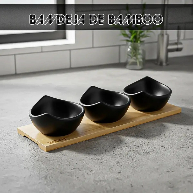 SET DE 3 BOWLS DE CERAMICA PARA APERITIVOS CON BANDEJA - 5