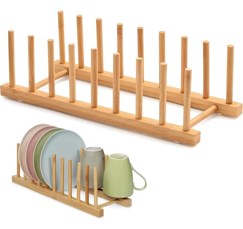 ORGANIZADOR PARA PLATOS DE BAMBU CON SOPORTE RESISTENTE Y COMPACTO - 1