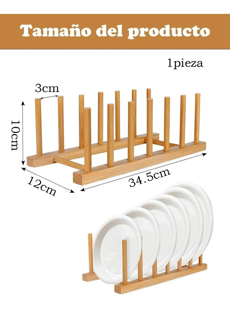 ORGANIZADOR PARA PLATOS DE BAMBU CON SOPORTE RESISTENTE Y COMPACTO - 2