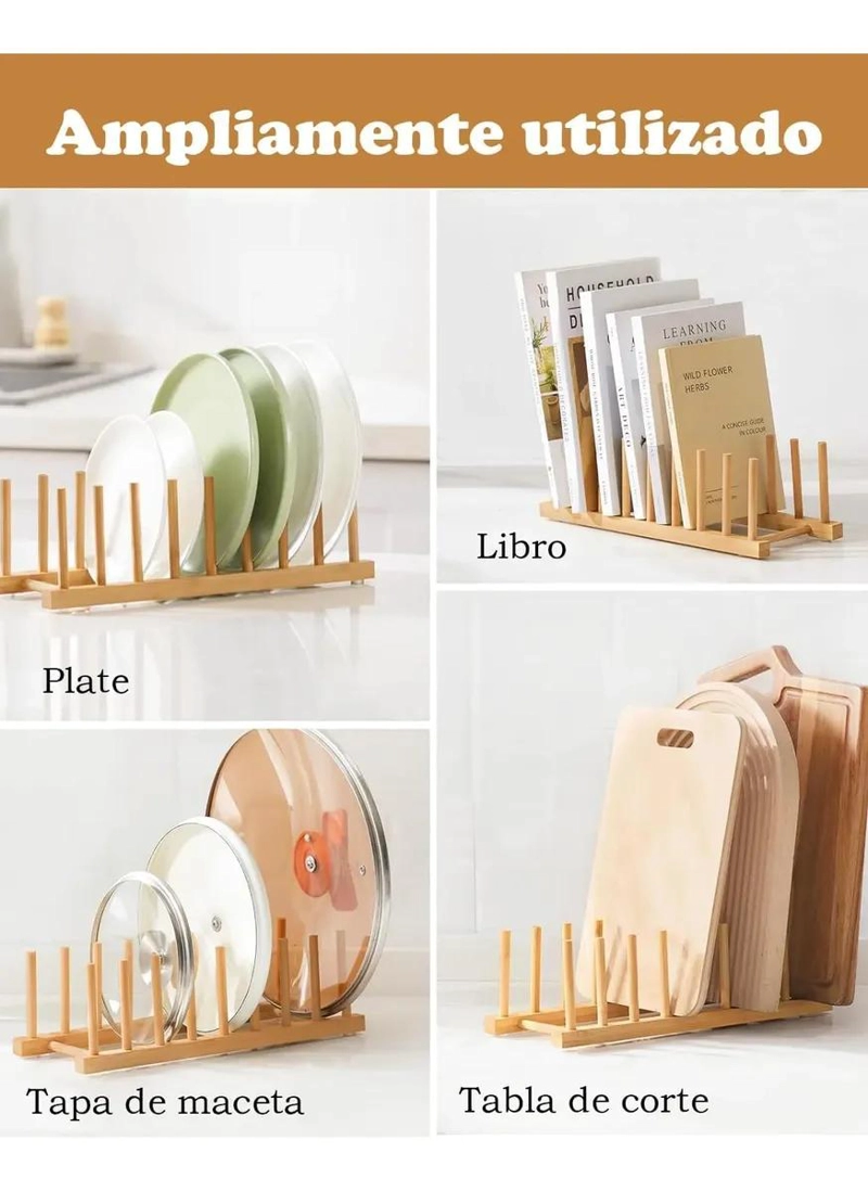 ORGANIZADOR PARA PLATOS DE BAMBU CON SOPORTE RESISTENTE Y COMPACTO - 5
