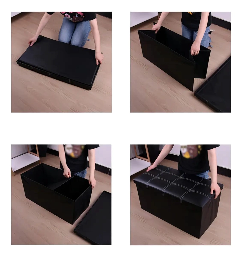 BANQUETA BAUL ORGANIZADOR PLEGABLE DE CUERO SINTE TICO PARA ALMACENAMIENTO - 4