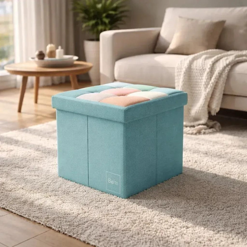 PUFF BAUL PLEGABLE ORGANIZADOR 38X38 CM TELA MIX ROSADO - 1