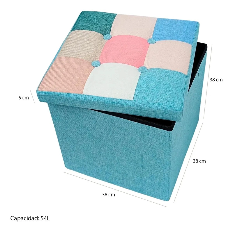PUFF BAUL PLEGABLE ORGANIZADOR 38X38 CM TELA MIX ROSADO - 2