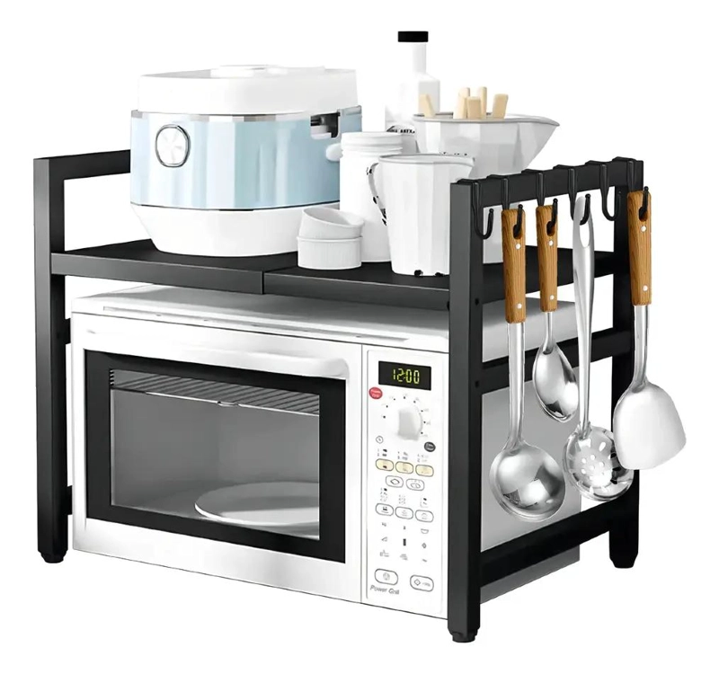 ESTANTE REPISA EXTENSIBLE PARA HORNO MICROONDAS CON GANCHOS RESISTENTES - 1