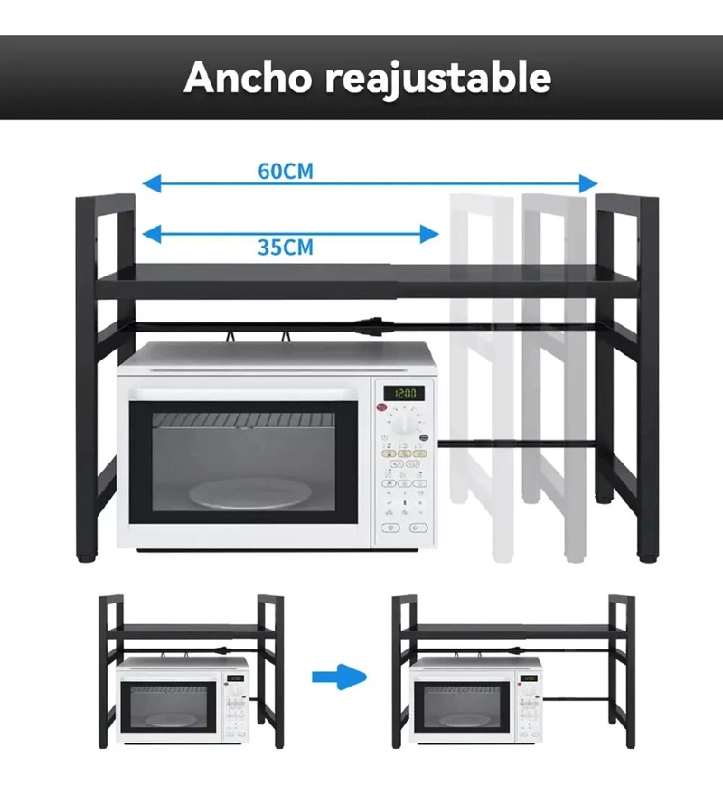 ESTANTE REPISA EXTENSIBLE PARA HORNO MICROONDAS CON GANCHOS RESISTENTES - 2